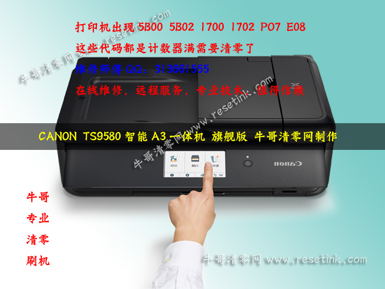 CANON TS308 G1810 TS9580 TS208 PIXMA TR4580 G4810打印机清零软件下载